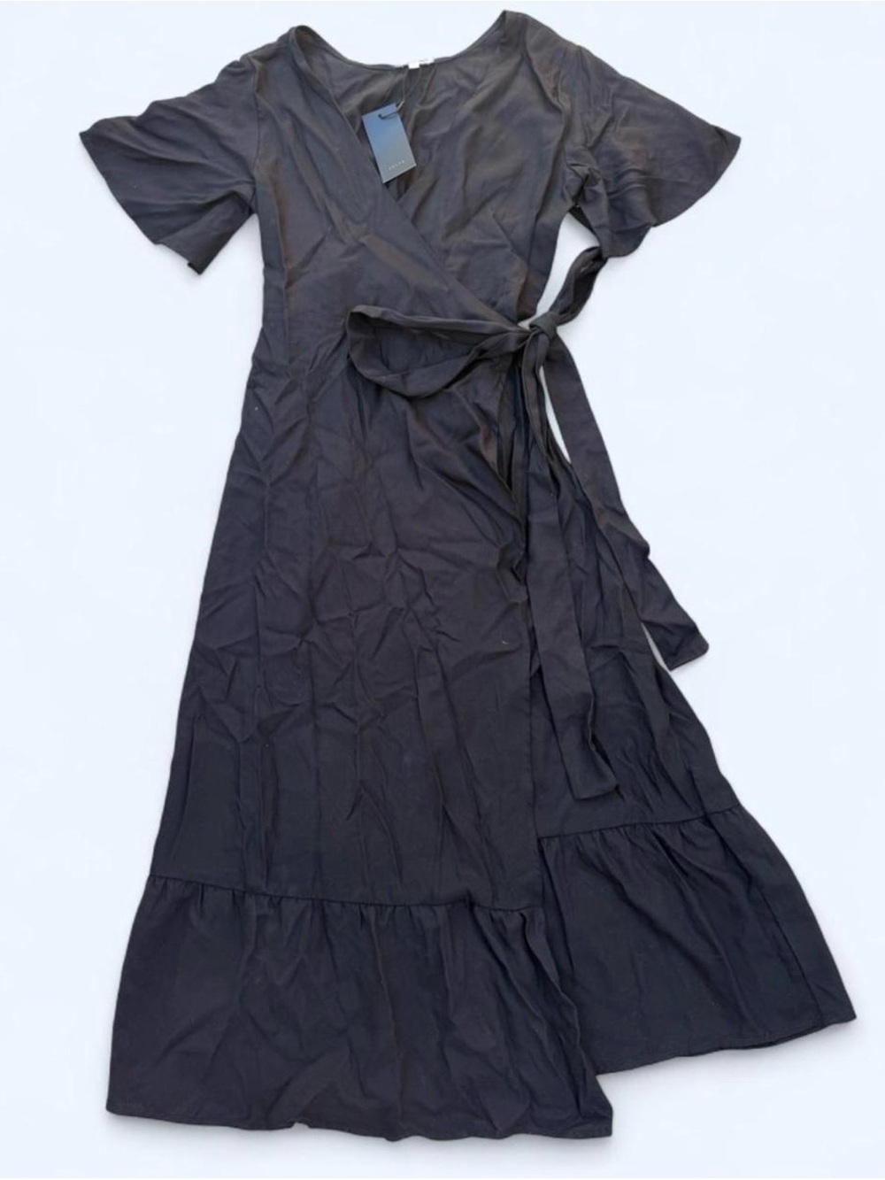 NWT Vetta Black Midi Wrap Dress Flutter Sleeve Formal Women’s Size Small